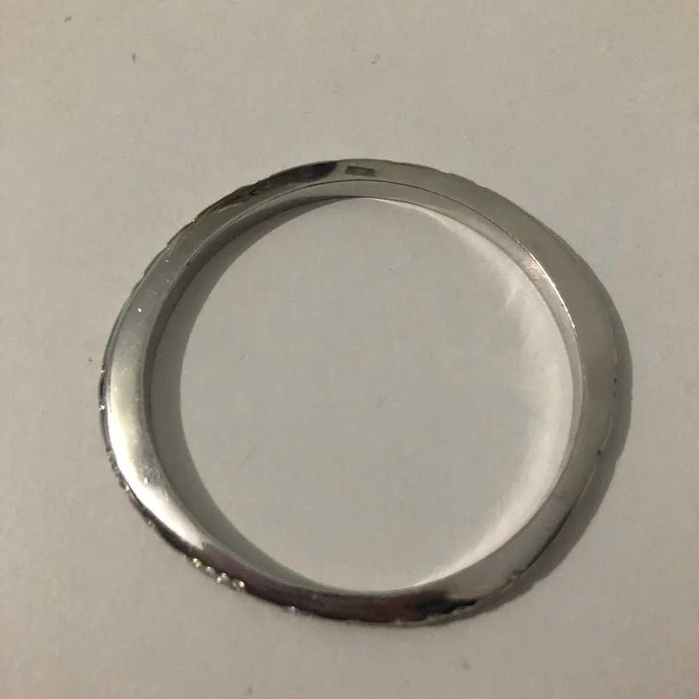 Swarovski Crystal Accent Bangle Bracelet Silvertone Asymmetrical